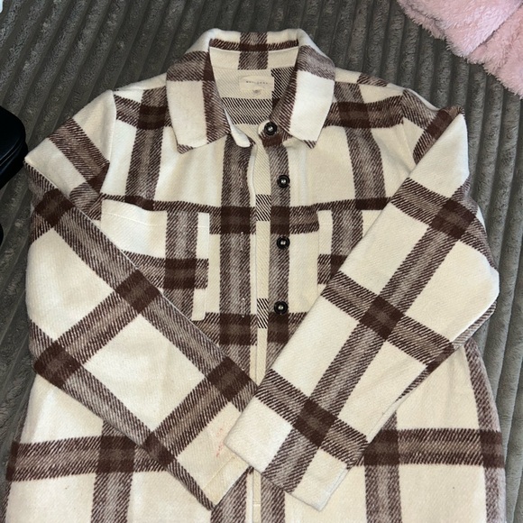 MELLODAY Cream and Brown Plaid Shacket - Picture 2 of 4